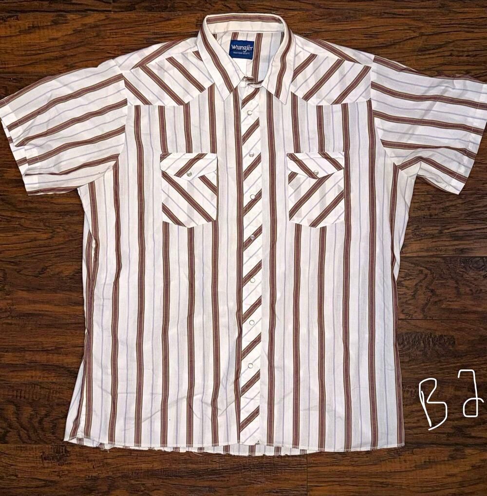 Vintage Wrangler Western Shirt Pearl Snap Striped Short Sleeve Cowboy XXL